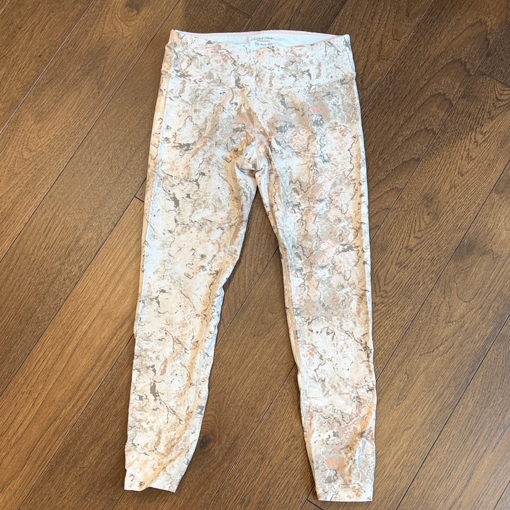 Calvin Klein Performance Wick Marble Print 23” Leggings Size Small C3-091